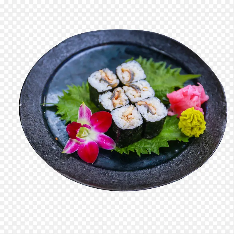 黑色圆盘鳗鱼寿司食品餐饮
