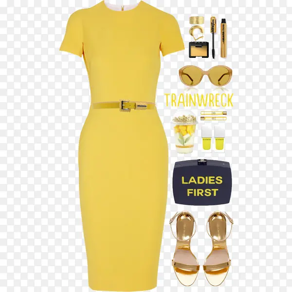 黄色连衣裙和配饰