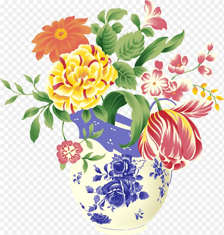 手绘粉黄色复古花朵