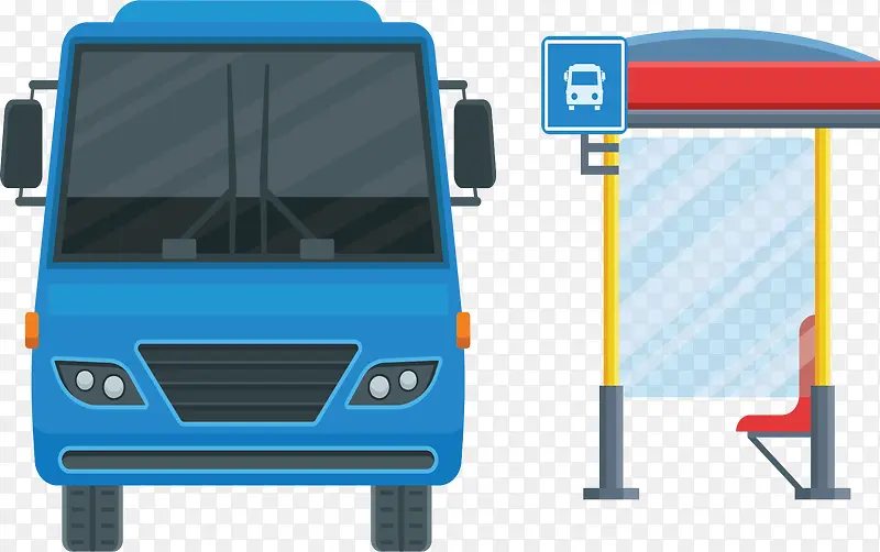 蓝色公交汽车车站