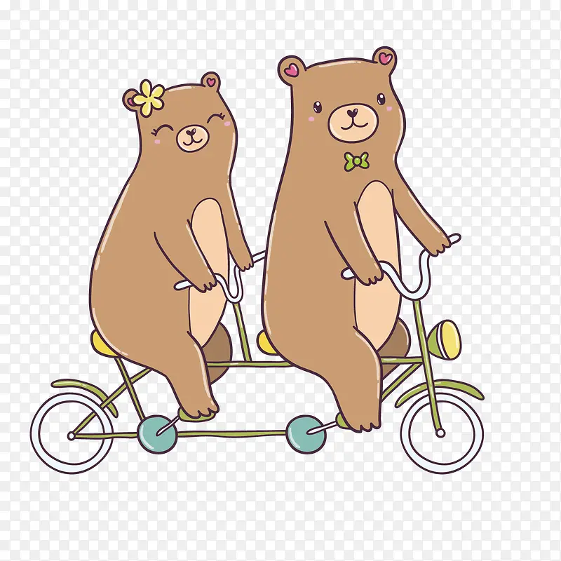 双人单车上的小熊矢量图