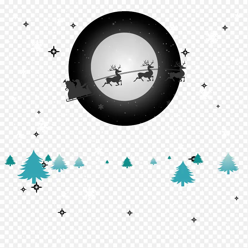 卡通雪原圣诞夜雪橇矢量素材