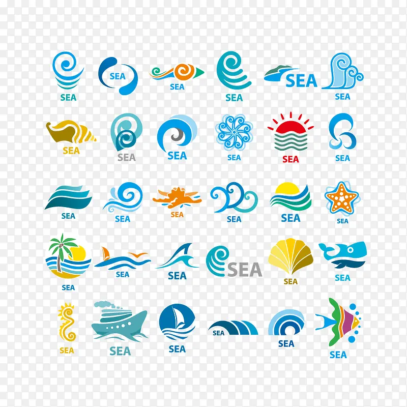 帆船海洋标签设计元素矢量图