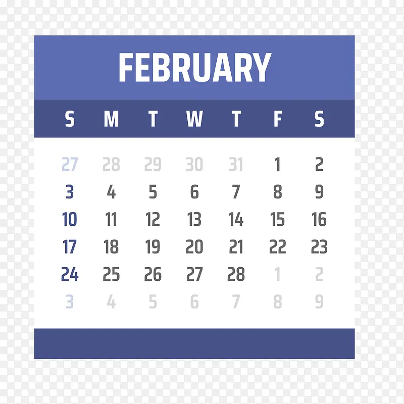 蓝白色2019年2月日历