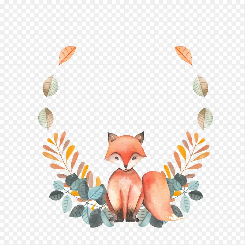 树叶边框下的狐狸