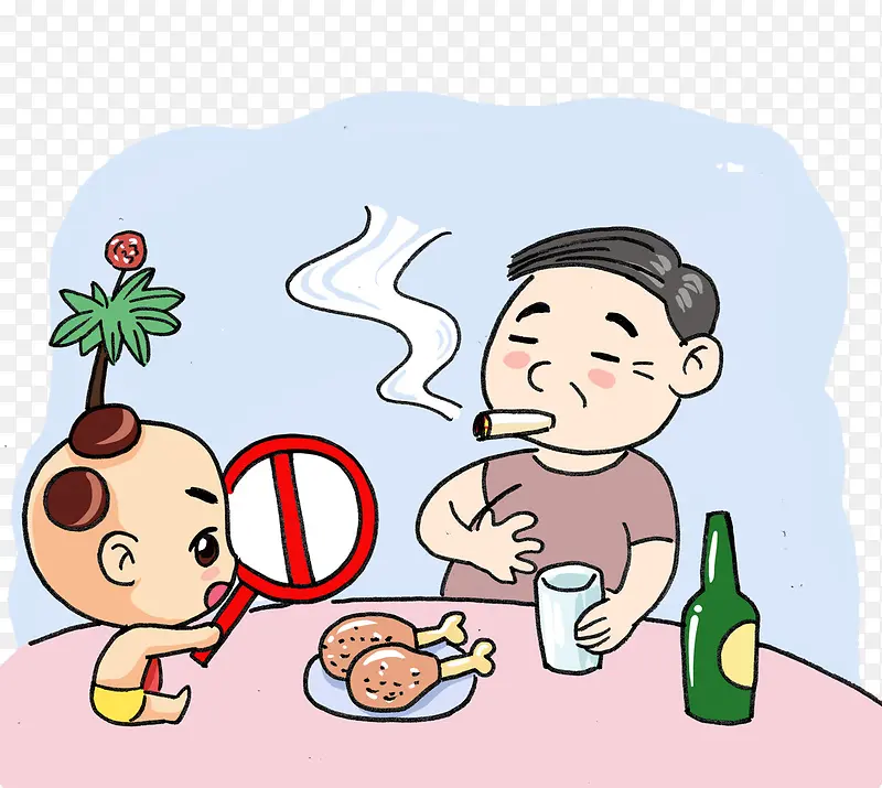 餐桌上抽烟的男人