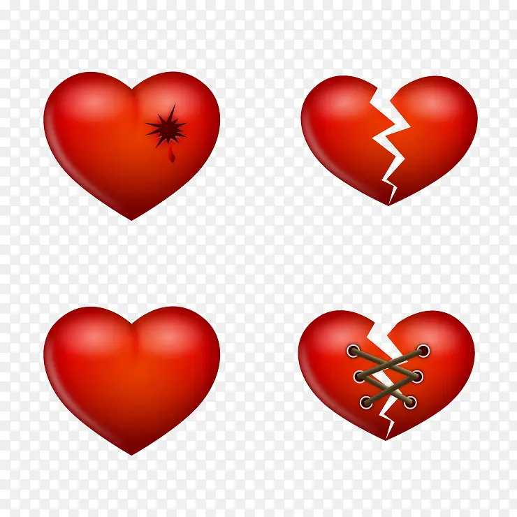 4个红色爱心缝补爱心图标