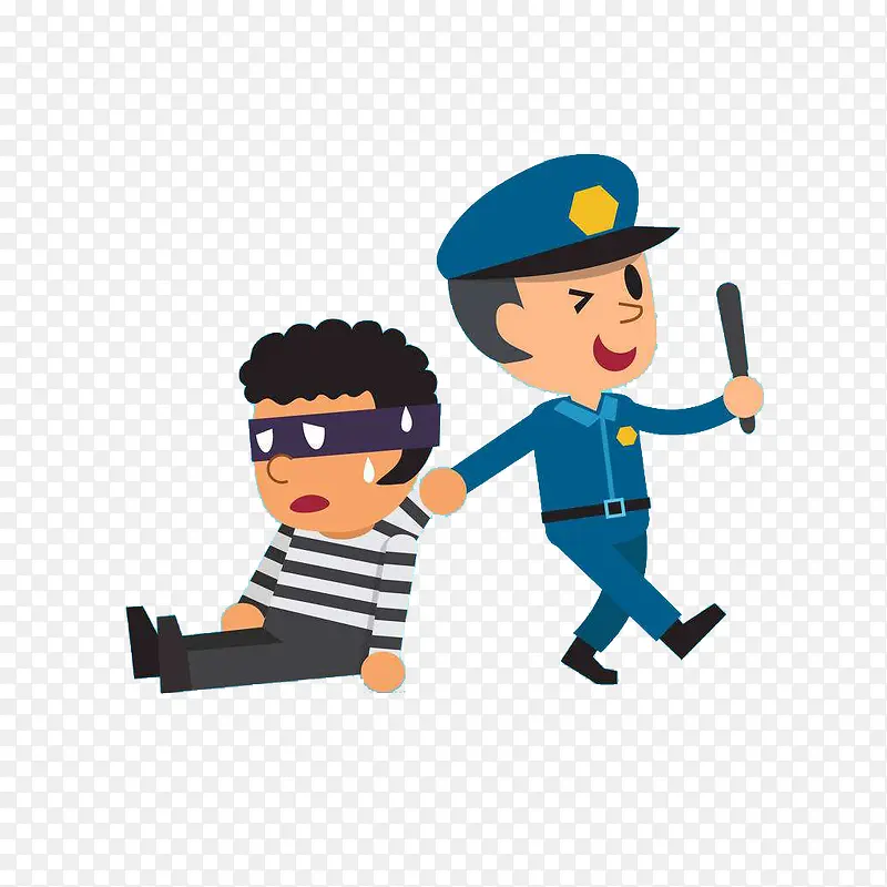 扁平风格警察抓住逃跑的小偷矢量PNG图片素材下载_图片编号ybjgxxay-免抠素材网