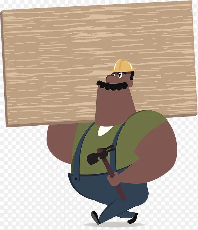 卡通人物插图扛着木板走路的工人