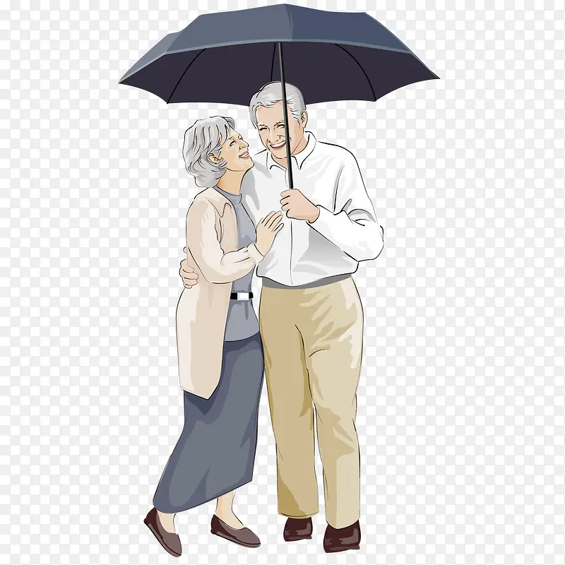 在雨中的老夫妻