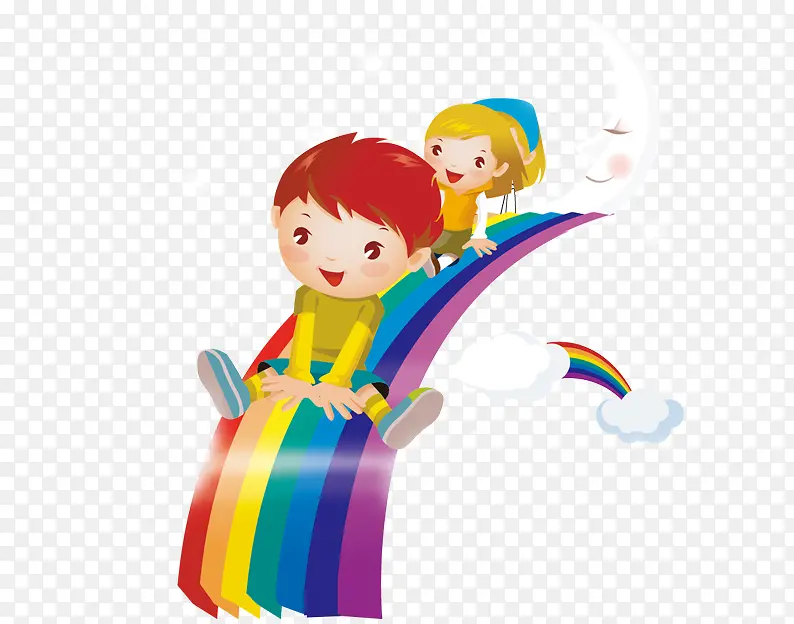 坐着彩虹伞的小孩