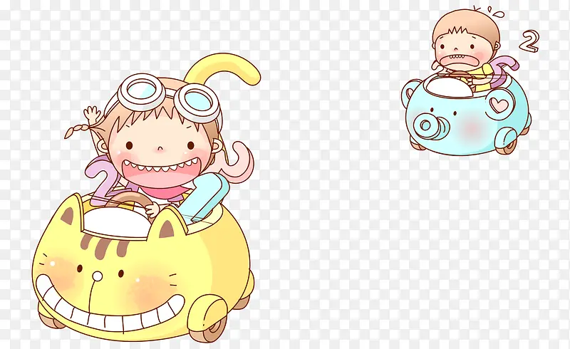 卡通矢量坐着动物飞船男孩女孩