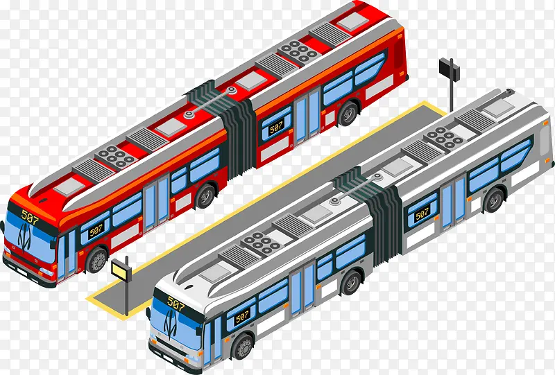 矢量公交车车站加长公交