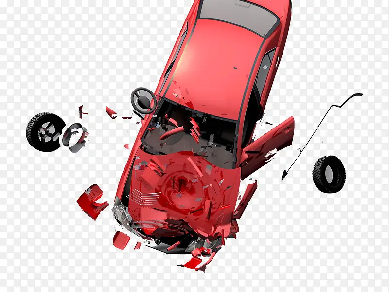 红色轿车撞车车毁