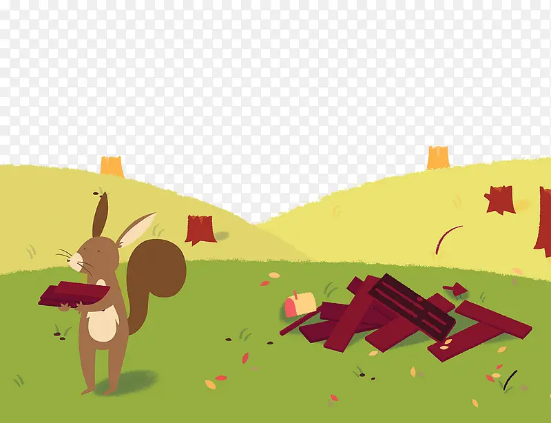 在草地搬砖的兔子