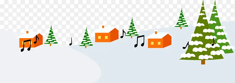 手绘大雪音乐山庄松树