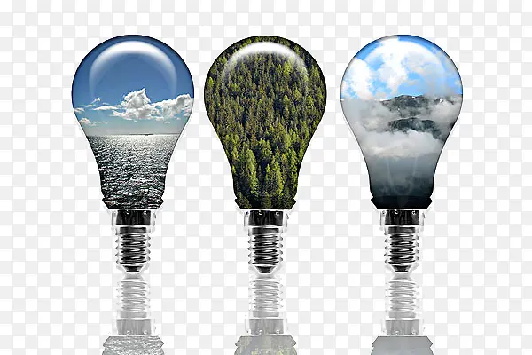 灯泡里看世界的环保宣传装饰图