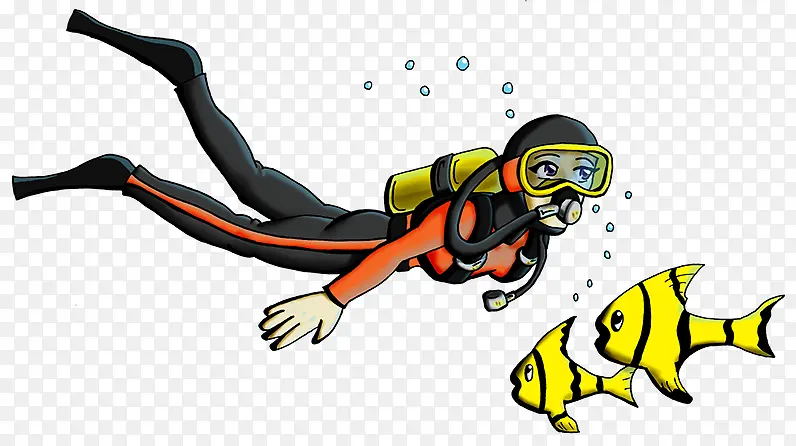 卡通潜水游泳
