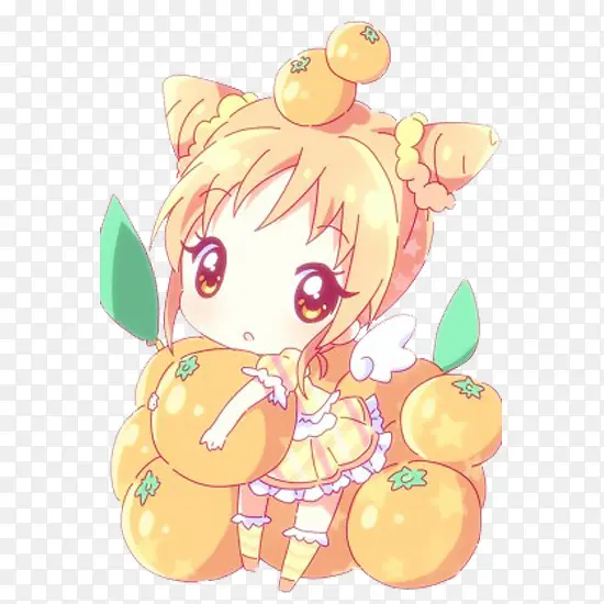 抱橙子的小女孩