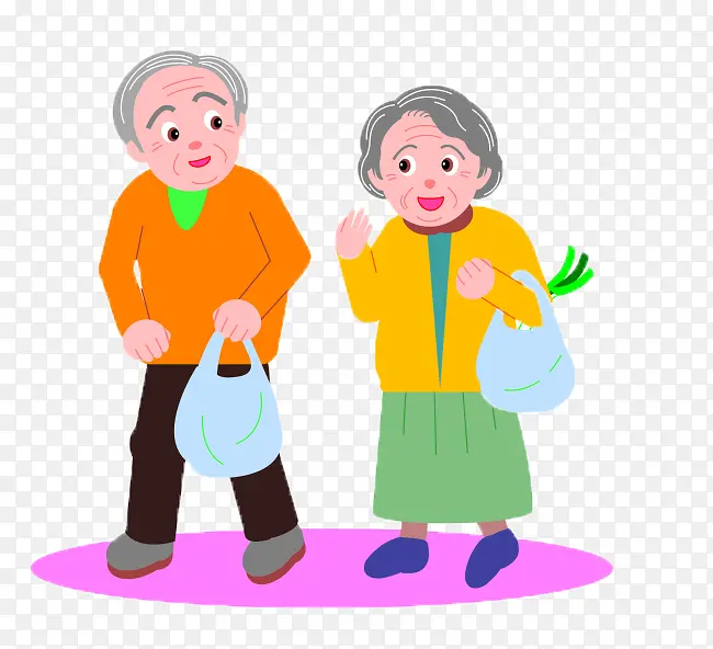 老年夫妻一起去买菜