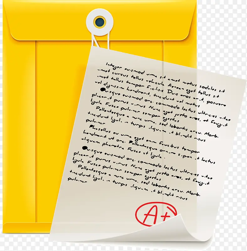 手绘黄色档案袋成绩单元素