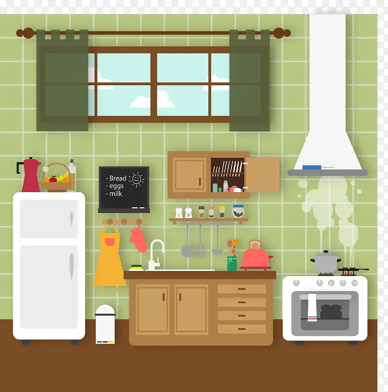 绿色整洁厨房矢量素材