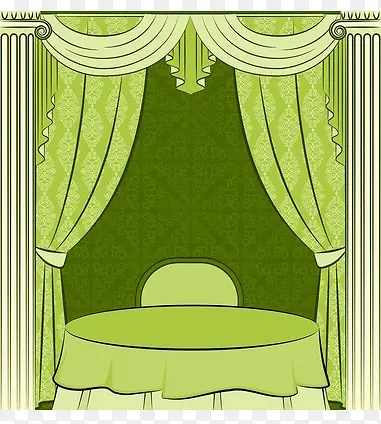 绿色的桌布和窗帘