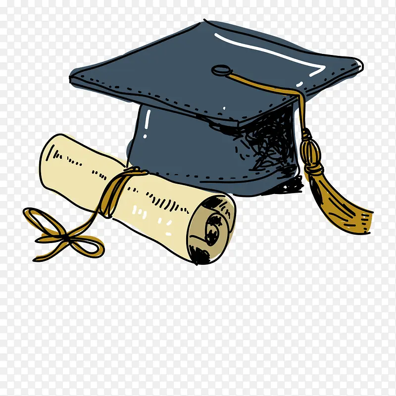 手绘插画毕业季学士帽与毕业证书