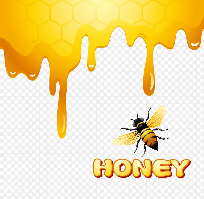 可爱卡通蜜蜂和浓稠甘甜蜂蜜
