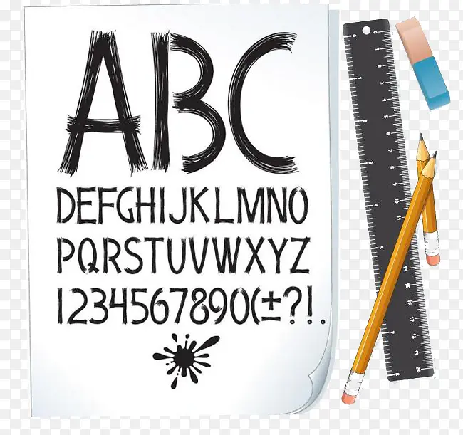 铅笔尺子橡皮字母素材
