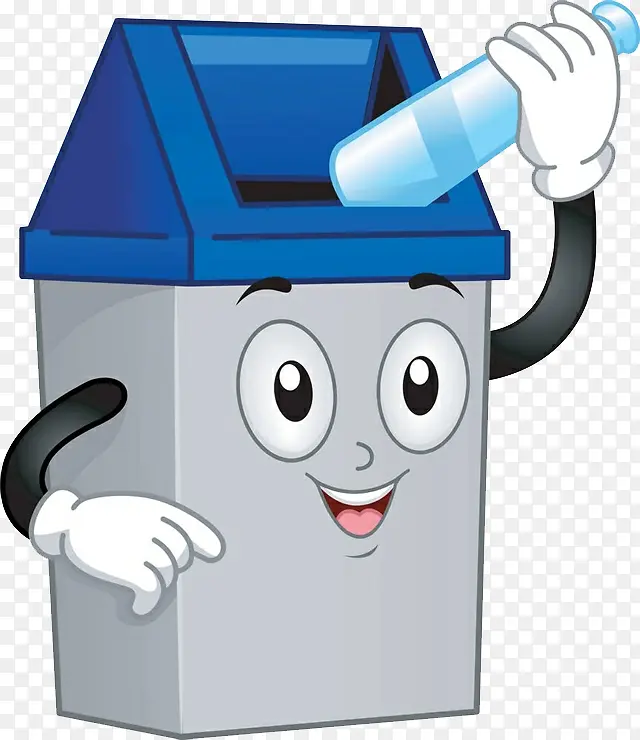 卡通笑脸蓝色垃圾桶
