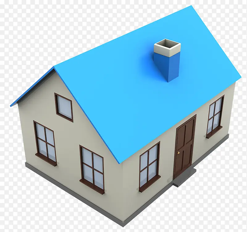 有着蓝色房顶的3D房屋