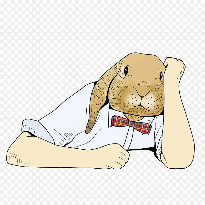 可爱插图托着脑袋乏力的兔子