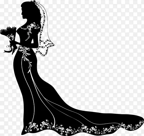 黑色绘画穿婚纱的女人