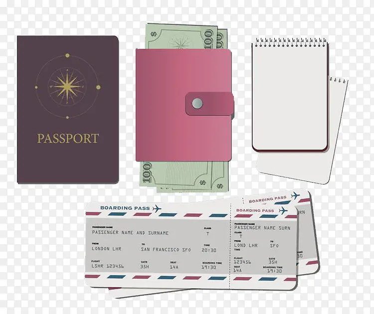 简约旅行护照登机牌