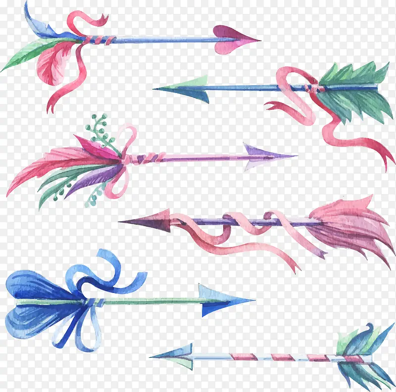 矢量6款水彩绘羽毛箭设计