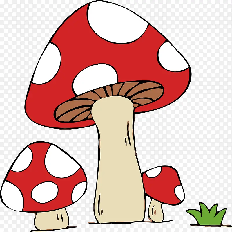 卡通矢量小草红色蘑菇