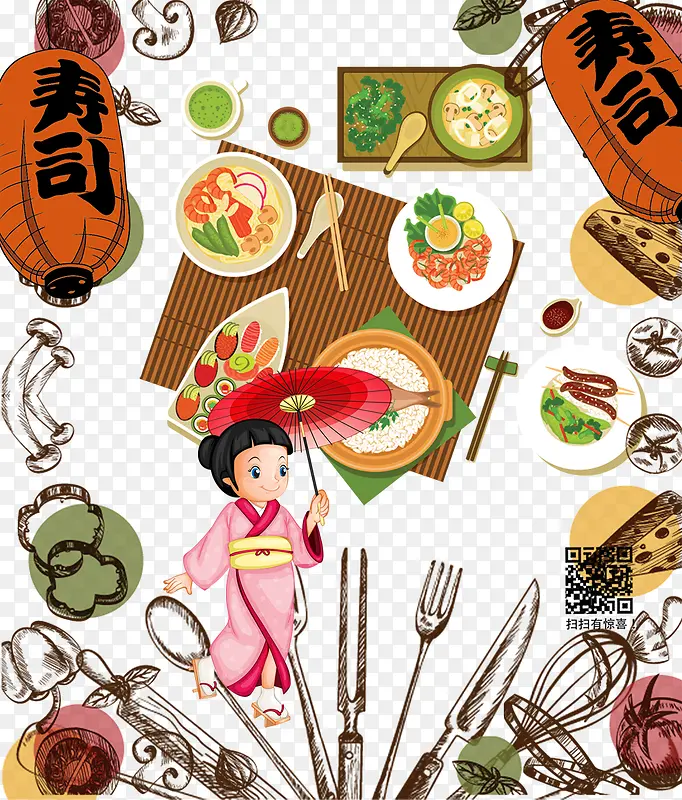 手绘卡通日本料理美食