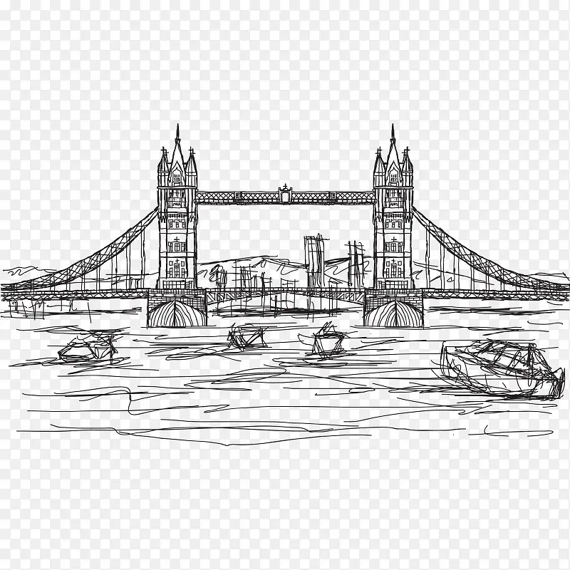 手绘线稿伦敦大桥