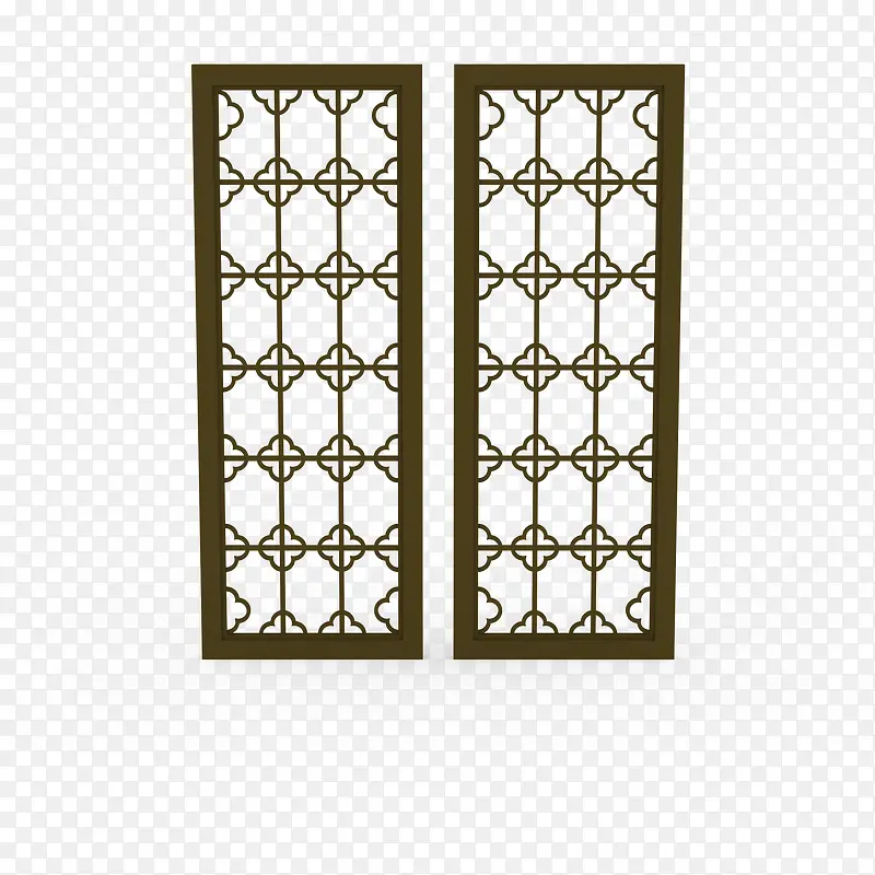 两个棕色古典中式花窗