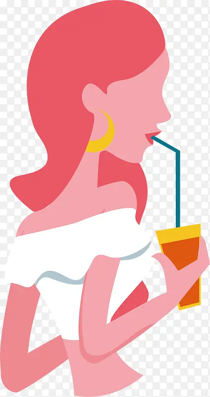 夏天喝饮料的美女矢量素材