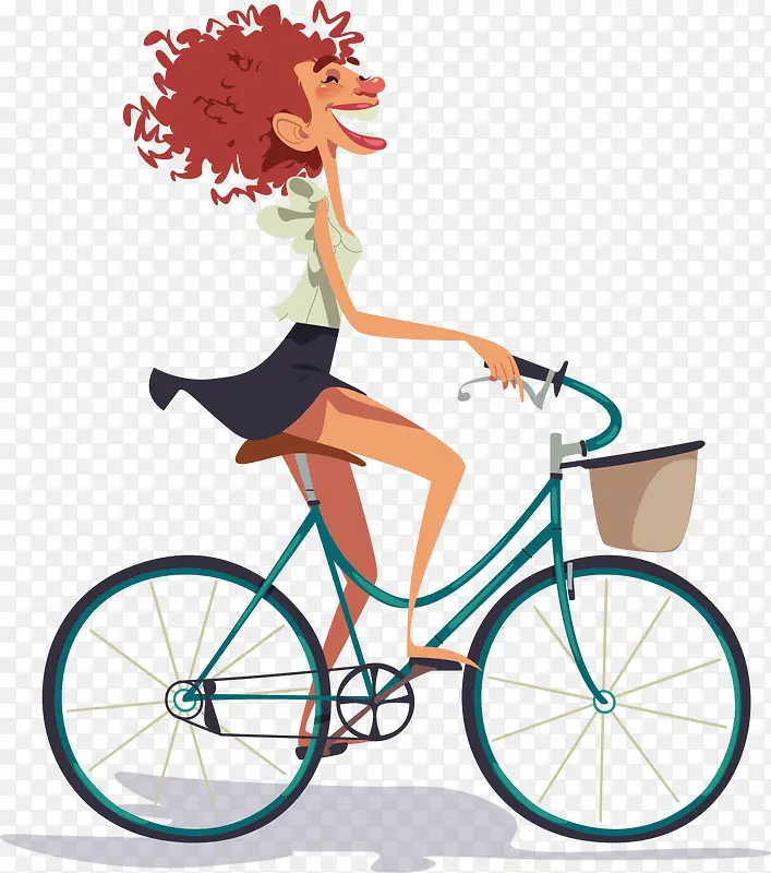 矢量手绘骑自行车的女人