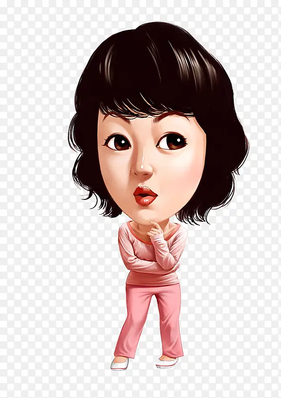 手托下巴想事情的女孩