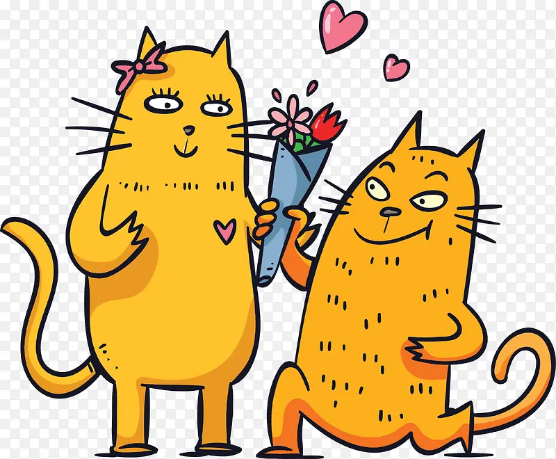 可爱送花的情侣猫咪