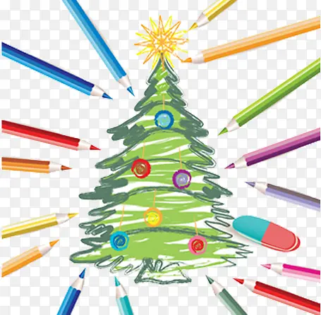 彩色铅笔手绘圣诞树