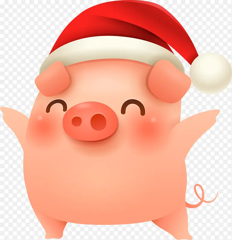 C4D带圣诞帽跳舞的猪装饰图案