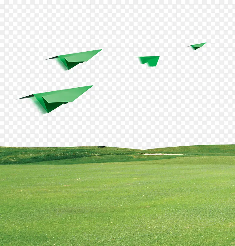 草地上空的纸飞机