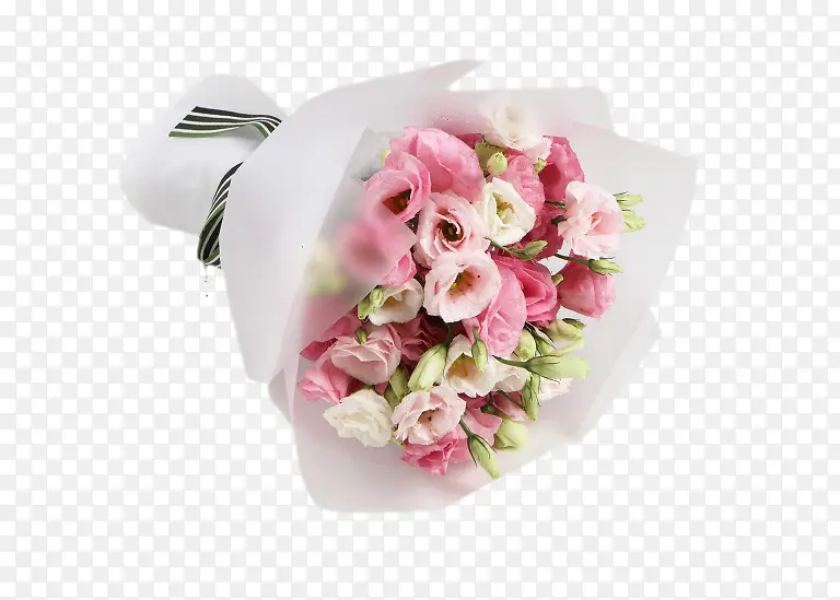 粉色桔梗玻璃纸包装花束