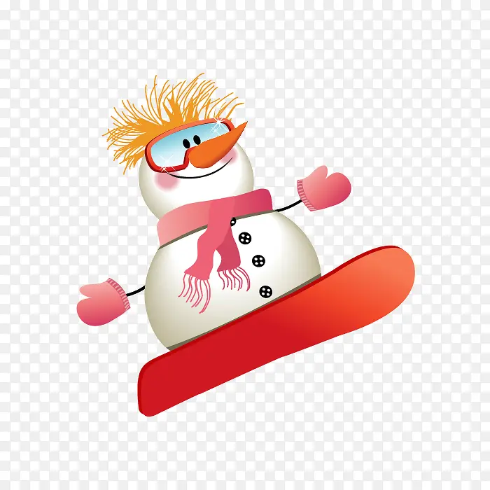 玩滑雪板的圣诞雪人