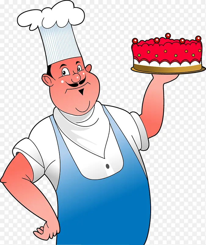 拿蛋糕的厨师卡通人物手绘
